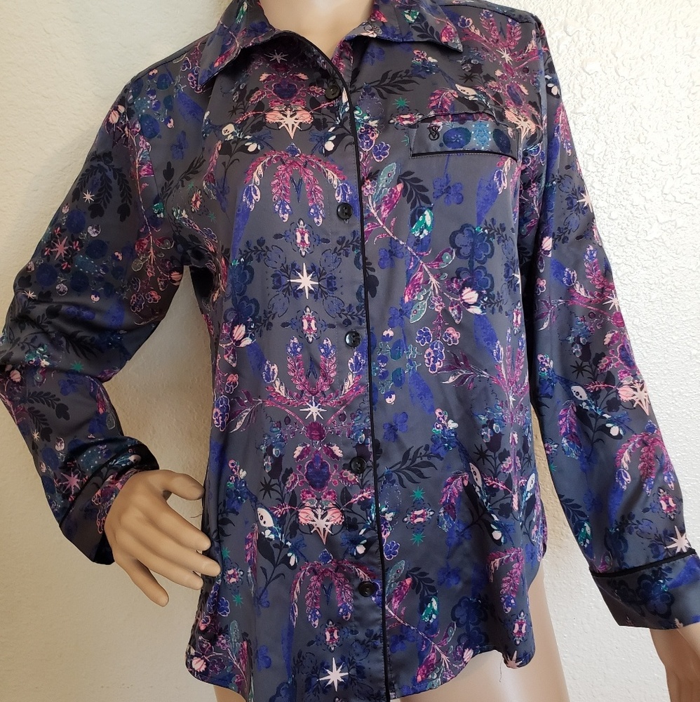 Victoria Secret Floral Silky Button Down Pajama Top